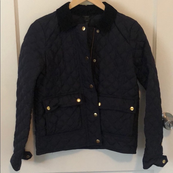 Quilted Navy Blue Down Feather Coat & Gold Buttons - Picture 3 of 6